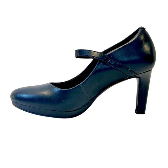 Clarks Mary Jane Black Leather High Heels Women 9.5 NWOB Coquette Preppy - Picture 5 of 5